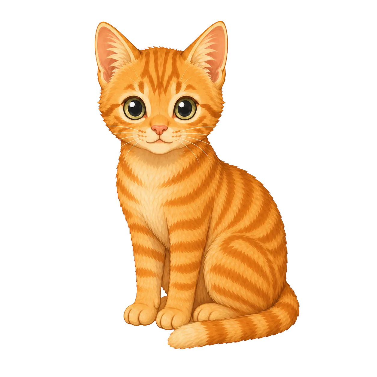 Waffle sitting calmly, warm ginger coat and ringed tail