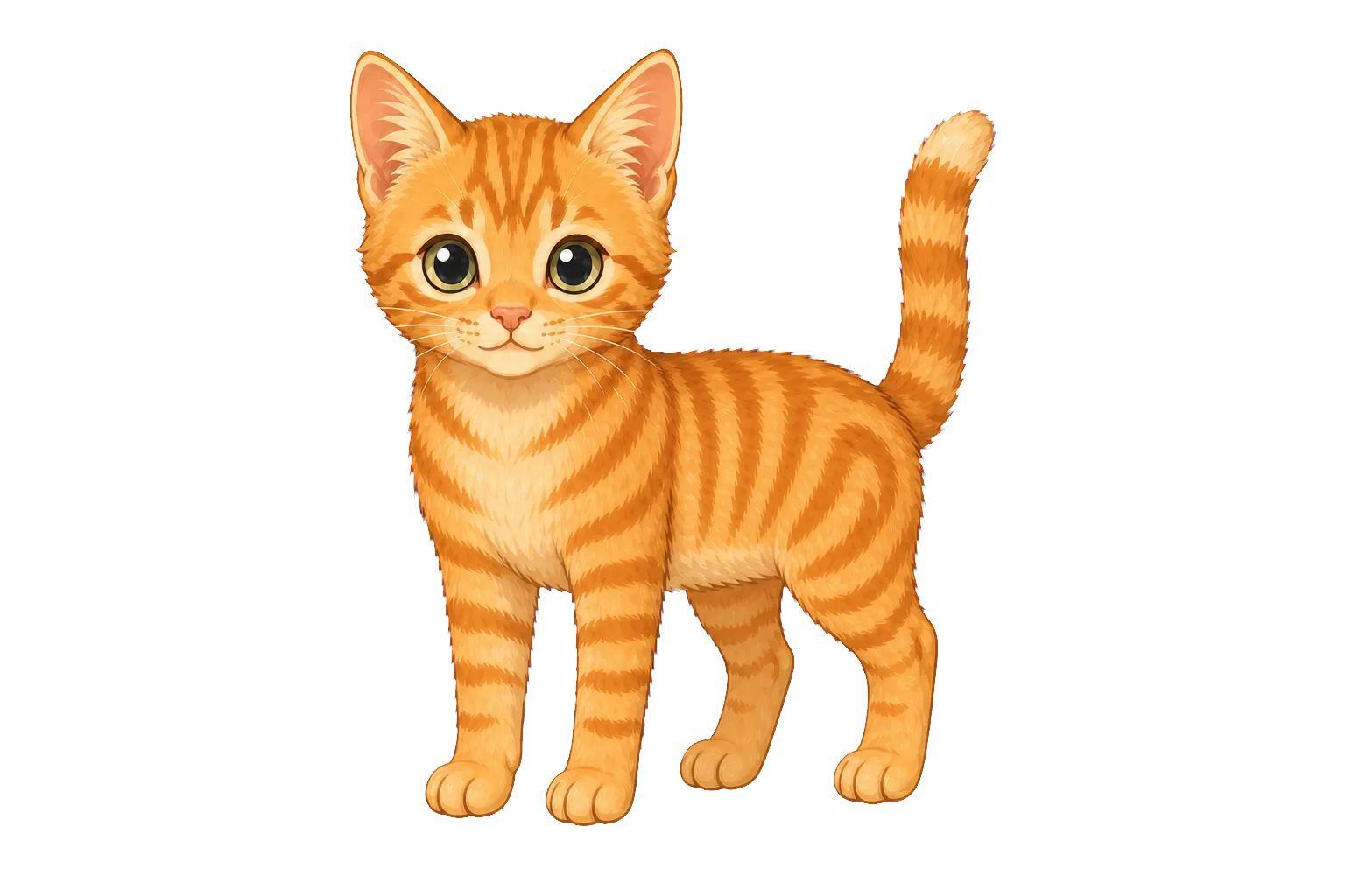 Waffle, a warm ginger tabby kitten, standing and looking toward you